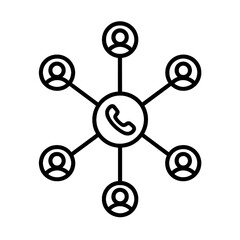 Minimal black business vector showing people linked in a circle, representing communication, teamwork, and stakeholder engagement system.