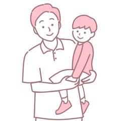 息子を抱っこする父親