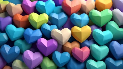 Colorful 3 d geometric hearts in multiple colors close up abstract illustration love concept background - Powered by Adobe