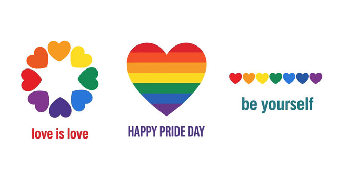 Pride Flags and Heart Graphics Representing Love and Happiness with Motivational Text - Powered by Adobe