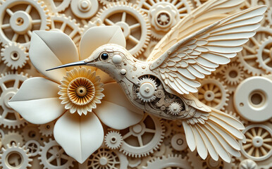 Mechanical hummingbird mechanical flower intricate gears image