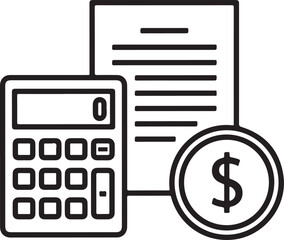 Calculator paper and coin silhouette