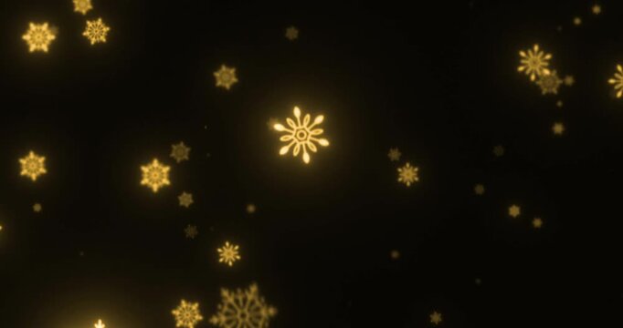 christmas black background with gold snowflakes falling snow from top