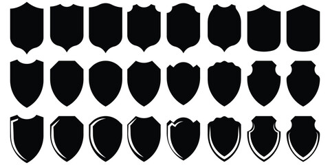 Shield icons set. Shield shape icons. Symbol shape. Different shields collection. Police badge. Security symbol