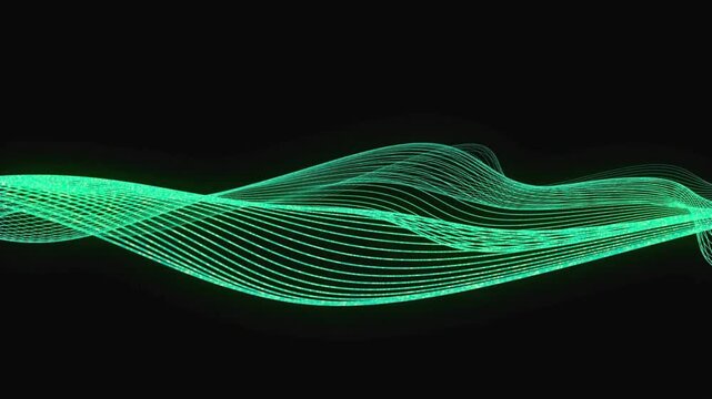 wave on a black background. Looped vector wave of gray color. Linear wave, graphic shape flow. Digital monochrome, black and white background. Smoke illustration. Smooth water level surface. Abstract 