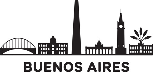 Fototapeta premium Buenos aires argentina cityscape silhouette famous landmarks travel tourism architecture monument urban view drawing.