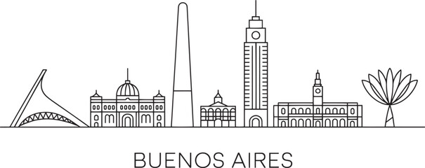 Buenos aires city skyline line drawing argentinian urban panorama travel famous architectural buildings vector art