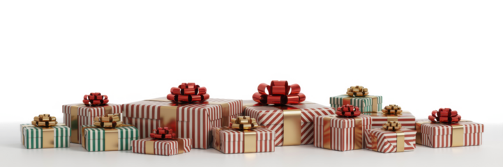 christmas presents in row and green decorated fir 3d-illustration
