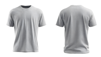 Front and back view of a distressed grey tshirt isolated on transparent background