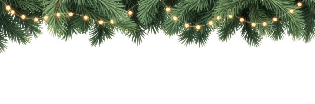 Seamless decorative christmas border with coniferous branches and garlands of christmas lights on transparent background
- Powered by Adobe