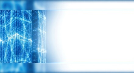 Futuristic building design on blue gradient background with copy space