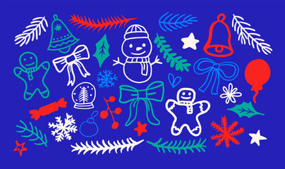 A festive collection of hand-drawn Christmas doodles for holiday wallpapers, gift wrap, greeting cards, seasonal design projects