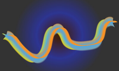 Vibrant flowing abstract neon colored wavy ribbon like organic shape with a textured fuzzy or furry appearance against a dark blue gradient background