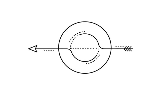 Conceptual line drawing of an arrow's path being diverted into a loop within a circle.