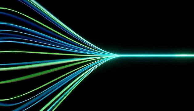Abstract flowing neon light trails converging into a single bright beam - Powered by Adobe