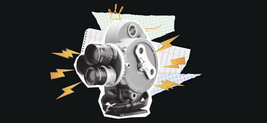 Retro Camera Held by Hands, Abstract Background