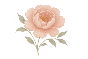 Peony flower watercolor rendering with transparent background