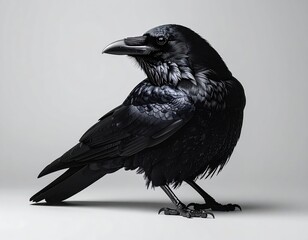 Obraz premium Majestic black raven perched gracefully on a minimalist background