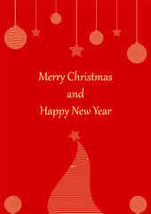 A red template with a yellow Christmas tree and space for text. A Christmas or New Year's template with an abstract tree and ornaments made of lines.