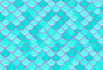 Seamless turquoise & mint fish scale pattern Whimsical ocean-inspired design, summer vibes, background