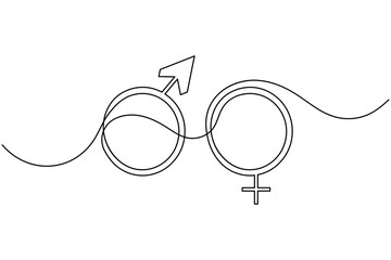 Obraz premium Male symbol continuous one line drawing on white background minimalist gender man and woman outline vector illustration