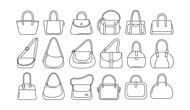 Collection of diverse women's handbags, fashion accessories, and purse vector icons
