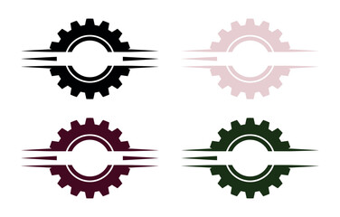 Set of four gear icons with blank space for customization.
