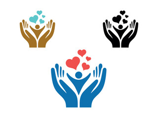 Fototapeta premium Hands cradling a person with hearts flowing upwards symbolizes care and love