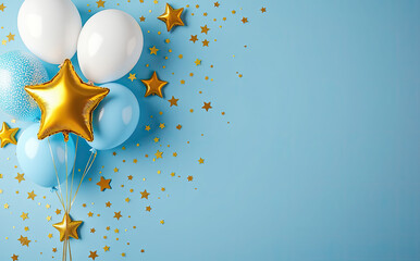 White blue balloons golden stars confetti image