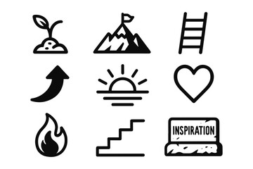 Fototapeta premium Minimalist icon set representing growth, achievement, and inspiration