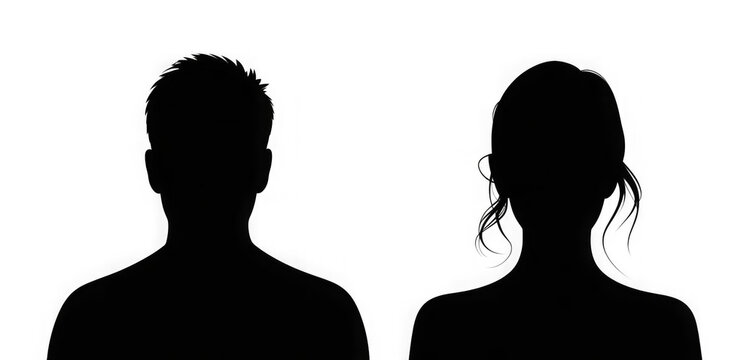 Vector front portrait in black silhouette of a woman and man, avatar illustration
