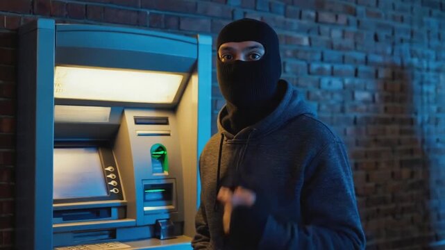 Thief robbing an ATM.