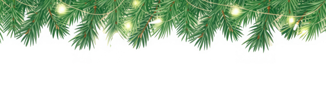 Seamless decorative vector christmas border with coniferous branches and garlands of christmas lights on transparent background
 - Powered by Adobe