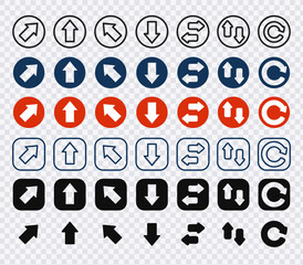 Collection of navigation arrows and refresh icons in various styles.Vector Illustration