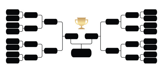 A blank tournament bracket with a trophy at the center, suitable for sports or competition themes