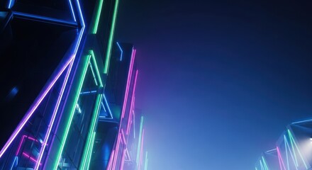 Futuristic Urban Landscape with Neon Outlines and Modern Architecture