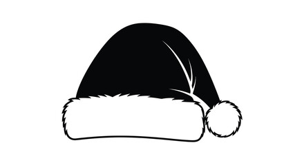 Classic santa claus hat with fluffy white trim and pom pom in a bold black silhouette