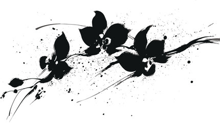 Naklejka premium Abstract sumi-e orchid flower painting with expressive ink brush strokes on white background
