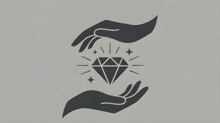 Minimalistic Hands Holding Diamond Icon – Luxury and Care Concept
