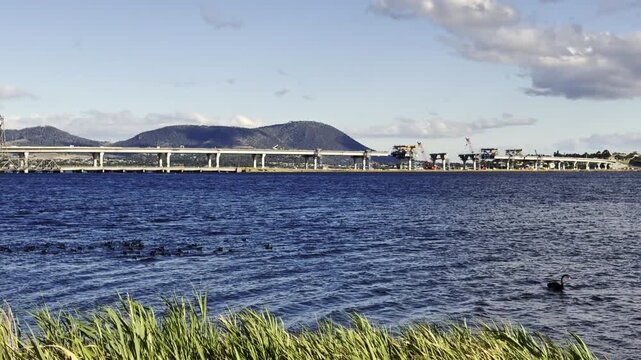 construction site on the midland highway at bridgewater bridge across the river derwent near Hobart in Tasmania, Australia.