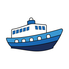 River Ferry Boat Mascot Smiling Happily Cute Cartoon Vector