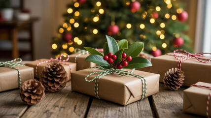 Christmas gift box under tree
