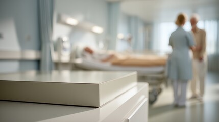 hospital room with nurse and patient in background