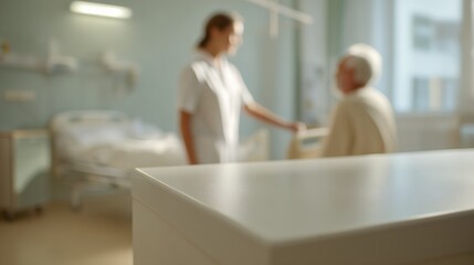 Obraz premium nurse talking with elderly patient in hospital room
