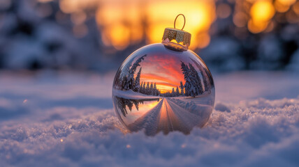 Happy snowman in the christmas bauble over the winter.