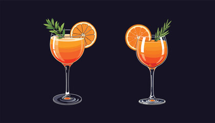 Vector illustration festive cocktail orange garnish and spruce twig  celebration drink concept