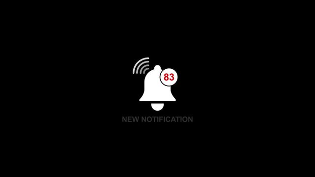 White notification bell icon with red badge showing 83 new notifications on black background alert message