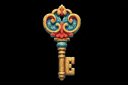 Decorative key with intricate design showcasing vibrant colors and unique craftsmanship