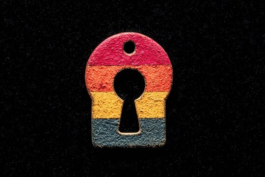 Colorful wooden lock symbol representing safety and security with a vibrant pride theme