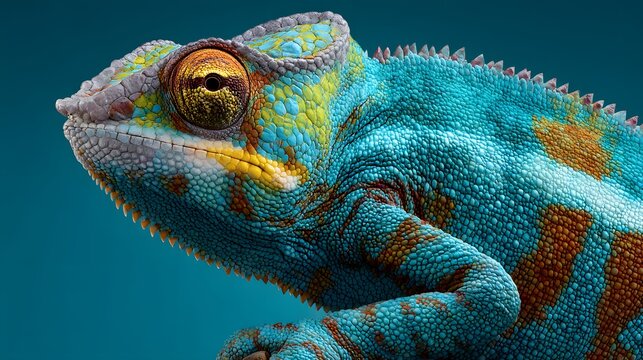 Vibrant  portrait captures the intricate skin texture and bright coloration of a lizard